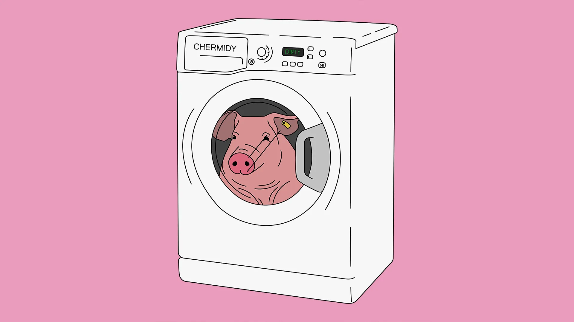 Ilustración de una lavadora con un cerdo